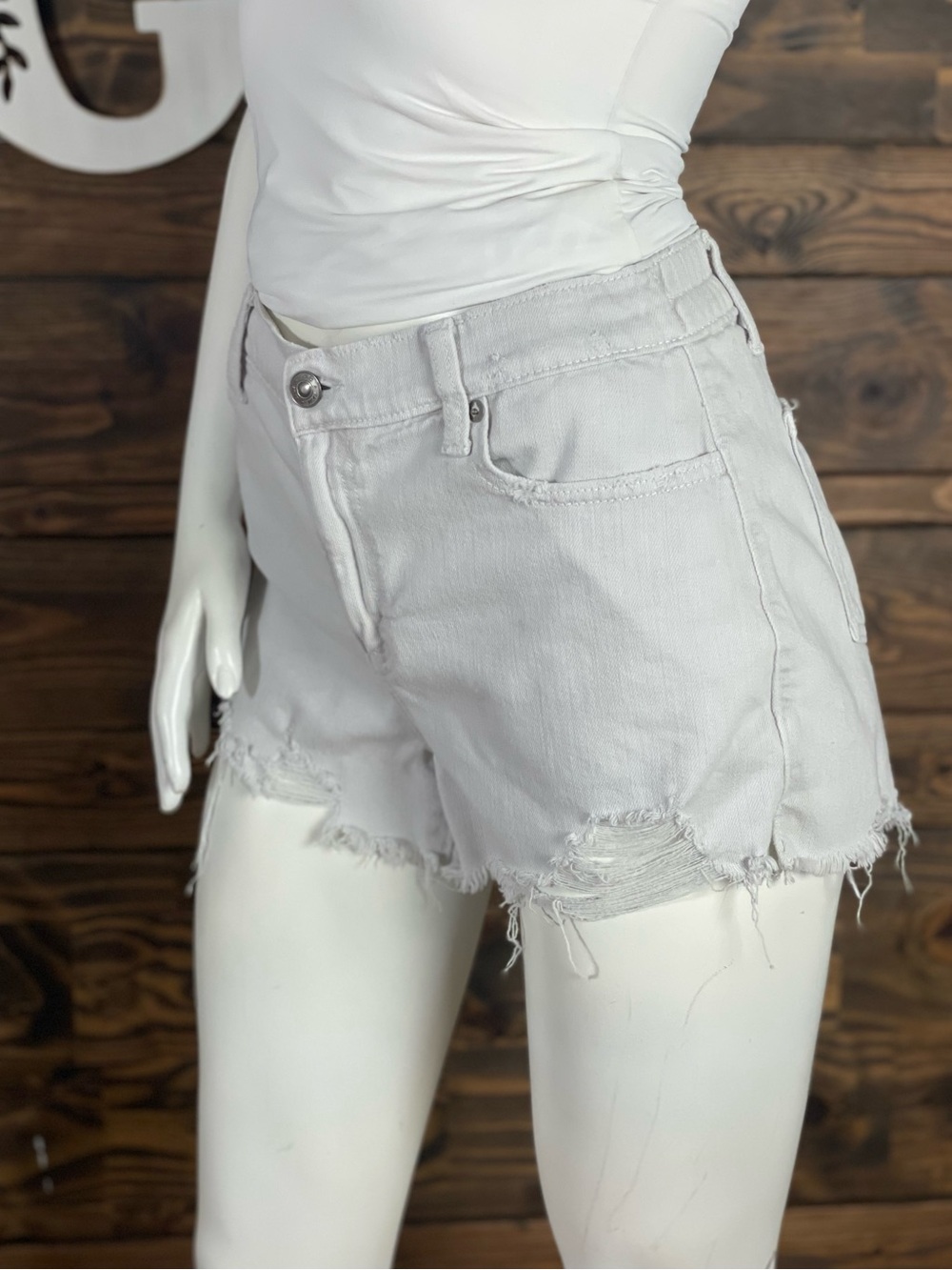 Aerie | Daydream Denim Off White Distressed Jean Shorts Frayed Split Edge Hem